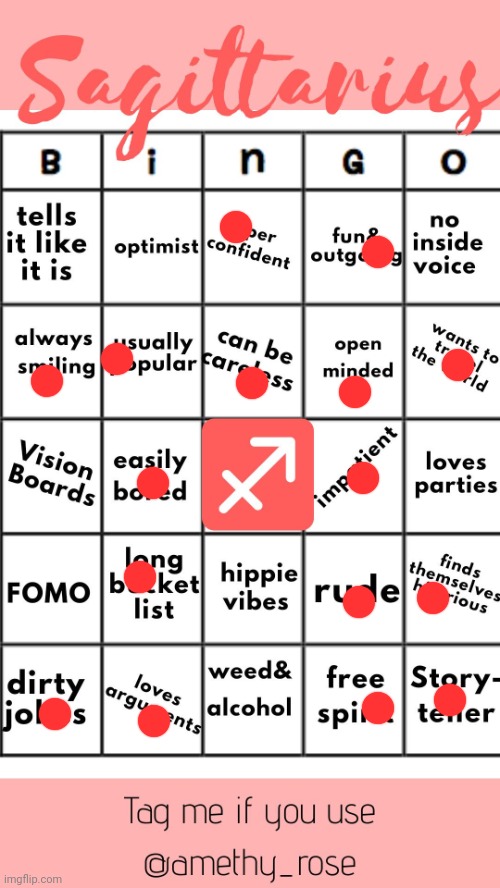 Sagittarius official bingo | image tagged in sagittarius official bingo | made w/ Imgflip meme maker