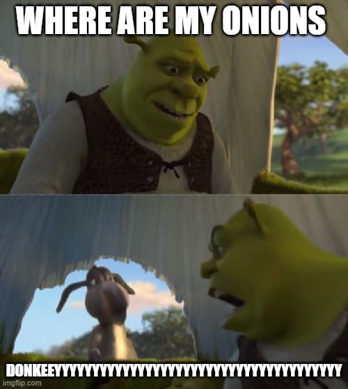 Wow donkey | WHERE ARE MY ONIONS; DONKEEYYYYYYYYYYYYYYYYYYYYYYYYYYYYYYYYYYYYYY | image tagged in could you not ___ for 5 minutes | made w/ Imgflip meme maker