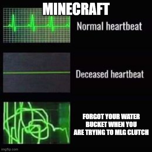 when you are falling off a cliff in minecraft | MINECRAFT; FORGOT YOUR WATER BUCKET WHEN YOU ARE TRYING TO MLG CLUTCH | image tagged in heartbeat rate | made w/ Imgflip meme maker