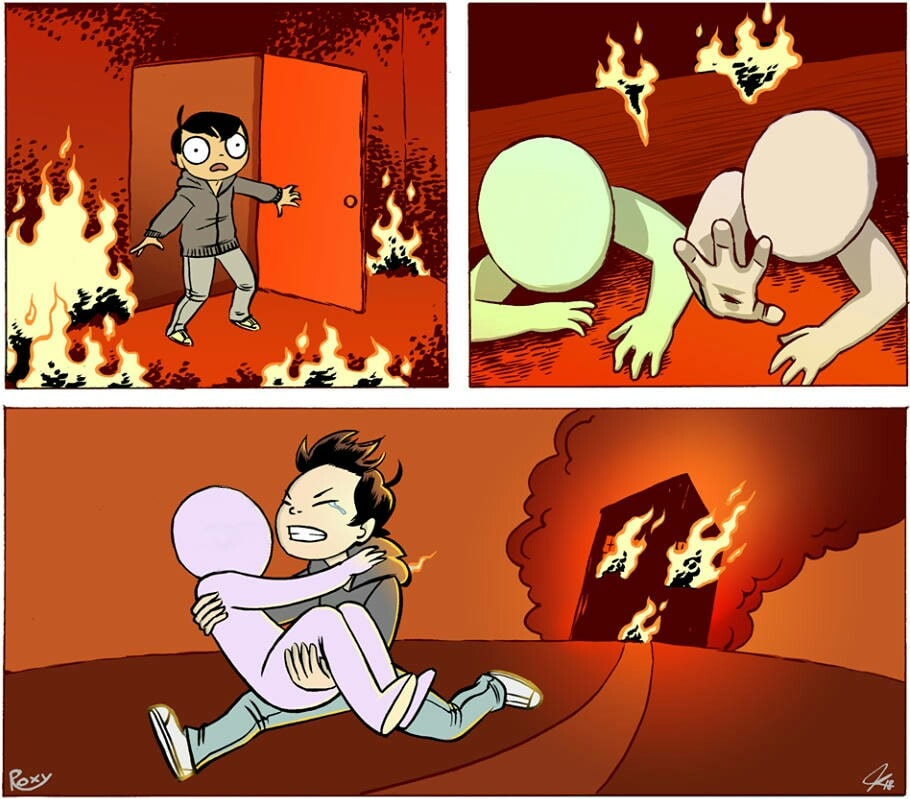 High Quality Choosing to save orange from a fire webcomic Blank Meme Template