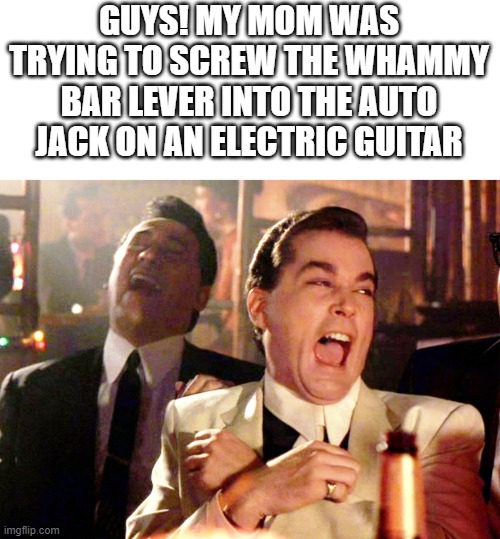 thats not how that works! | GUYS! MY MOM WAS TRYING TO SCREW THE WHAMMY BAR LEVER INTO THE AUTO JACK ON AN ELECTRIC GUITAR | image tagged in memes,good fellas hilarious | made w/ Imgflip meme maker