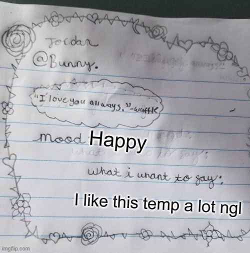 Yachi's handwriting temp | Happy; I like this temp a lot ngl | image tagged in yachi's handwriting temp | made w/ Imgflip meme maker