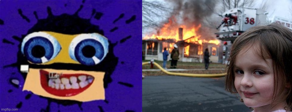 Splaat vs. disaster girl | image tagged in klasky csupo,disaster girl | made w/ Imgflip meme maker