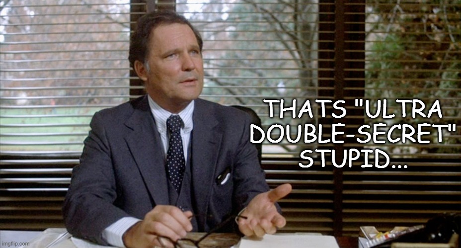 Animal House Dean Wormer | THATS "ULTRA DOUBLE-SECRET" STUPID... | image tagged in animal house dean wormer | made w/ Imgflip meme maker