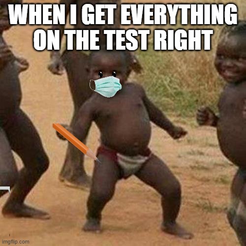 Third World Success Kid |  WHEN I GET EVERYTHING ON THE TEST RIGHT | image tagged in memes,third world success kid | made w/ Imgflip meme maker