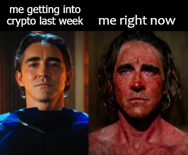 me right now; me getting into crypto last week | image tagged in to the shrooms | made w/ Imgflip meme maker