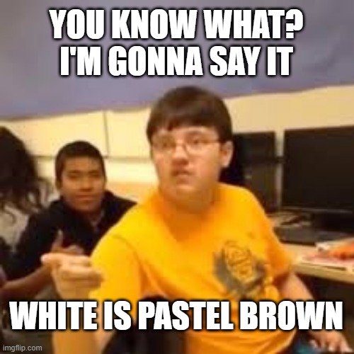 Haha my man | YOU KNOW WHAT? I'M GONNA SAY IT; WHITE IS PASTEL BROWN | image tagged in im gonna say it | made w/ Imgflip meme maker
