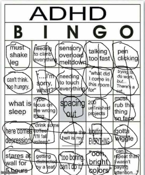 My adhd bingo! | image tagged in adhd bingo | made w/ Imgflip meme maker