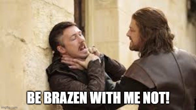 Brazen | BE BRAZEN WITH ME NOT! | image tagged in funny | made w/ Imgflip meme maker