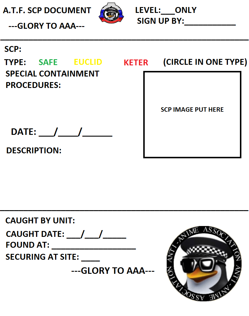 High Quality A.T.F. SCP Document Blank Meme Template
