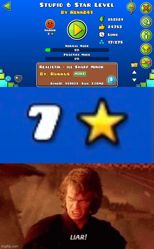 RobTop should’ve read the title tbh | image tagged in geometry dash,anakin liar,anakin skywalker,anakin,funny,memes | made w/ Imgflip meme maker