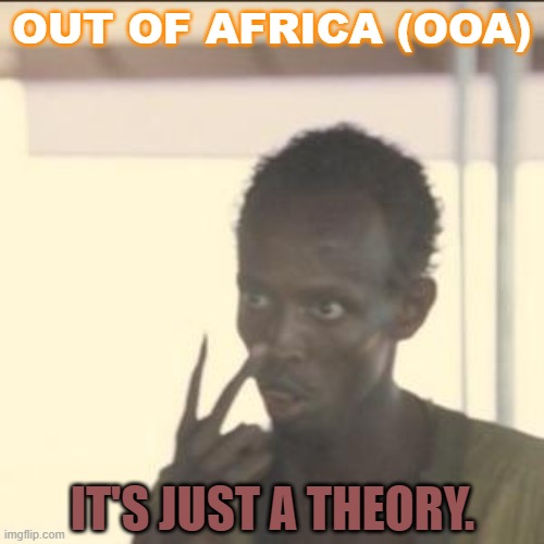 Out of Africa (OOA); It's just a theory. | OUT OF AFRICA (OOA); IT'S JUST A THEORY. | image tagged in memes,look at me | made w/ Imgflip meme maker