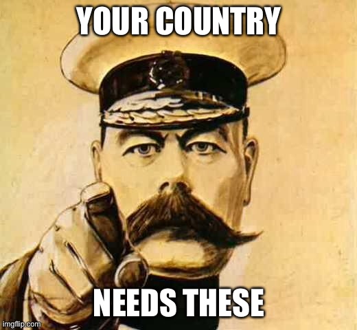 Your Country Needs YOU | YOUR COUNTRY NEEDS THESE | image tagged in your country needs you | made w/ Imgflip meme maker