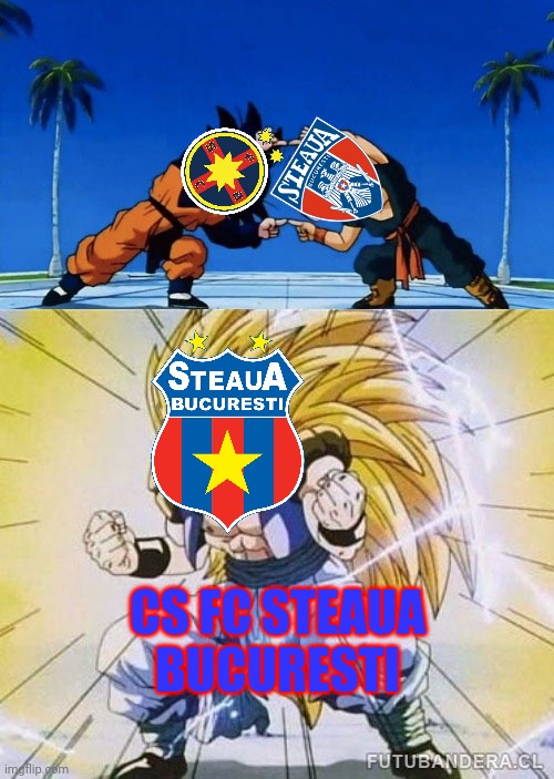 What if FCSB and CSA are turning into a single team: Steaua Bucharest? | CS FC STEAUA BUCURESTI | image tagged in dbz fusion,fcsb,csa,steaua,fotbal,memes | made w/ Imgflip meme maker
