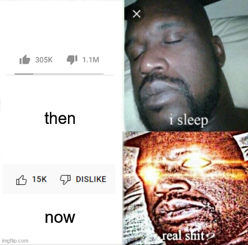 how people reacted to the youtube dislikes being hidden |  then; now | image tagged in memes,sleeping shaq,youtube,dislike,real shit,funny | made w/ Imgflip meme maker