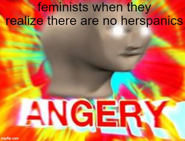 Anergy | feminists when they realize there are no herspanics | image tagged in surreal angery | made w/ Imgflip meme maker