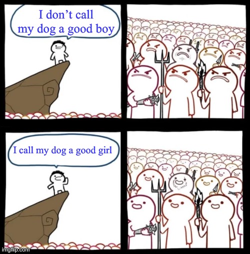 Cliff Announcement Reversed | I don’t call my dog a good boy; I call my dog a good girl | image tagged in cliff announcement reversed | made w/ Imgflip meme maker