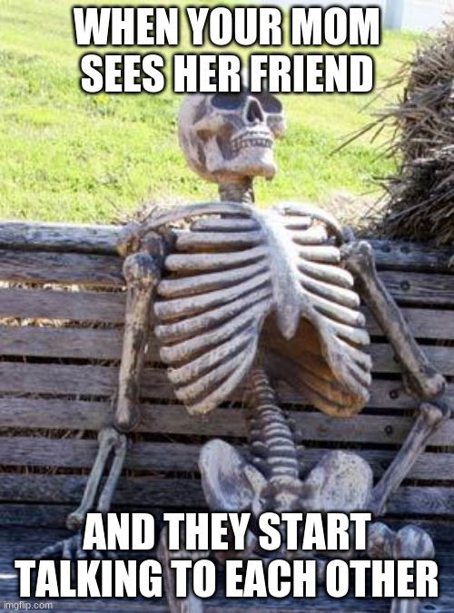 When mom starts talking | WHEN YOUR MOM SEES HER FRIEND; AND THEY START TALKING TO EACH OTHER | image tagged in memes,waiting skeleton | made w/ Imgflip meme maker