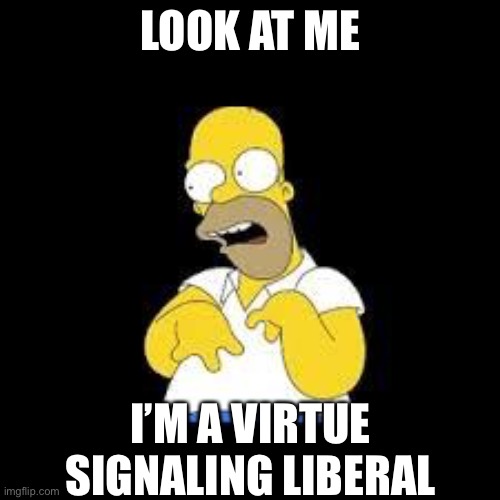 Look Marge | LOOK AT ME; I’M A VIRTUE SIGNALING LIBERAL | image tagged in look marge | made w/ Imgflip meme maker