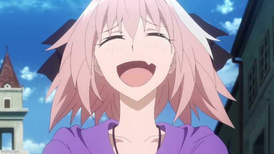 Here's your serotonin | image tagged in astolfo anime laugh | made w/ Imgflip meme maker