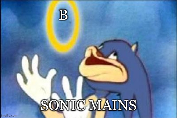 Sonic derp |  B; SONIC MAINS | image tagged in sonic derp,sonic the hedgehog,memes,shitpost,smash bros | made w/ Imgflip meme maker