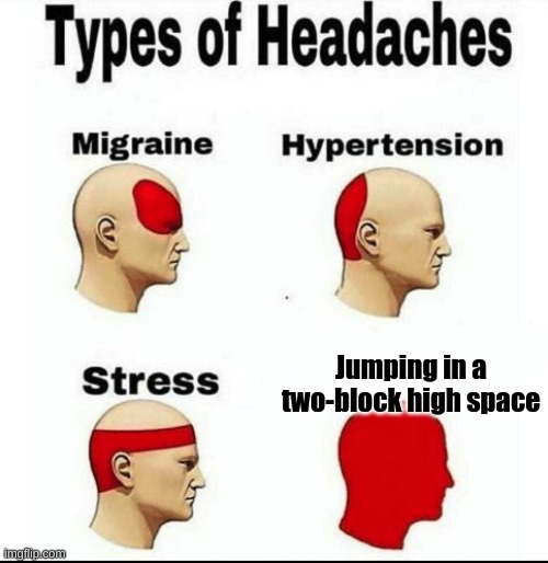 ouch | Jumping in a two-block high space | image tagged in types of headaches meme | made w/ Imgflip meme maker