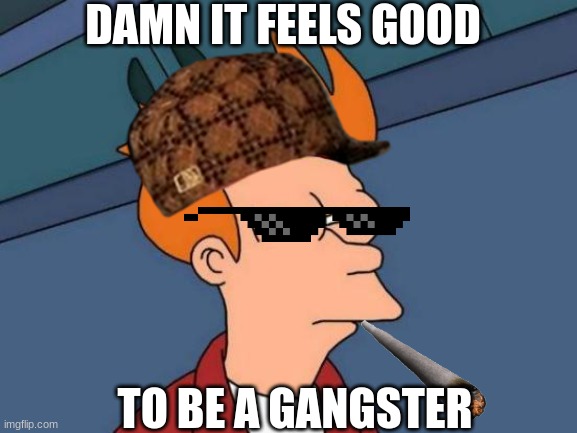 Futurama Fry | DAMN IT FEELS GOOD; TO BE A GANGSTER | image tagged in memes,futurama fry | made w/ Imgflip meme maker