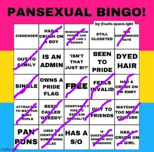:) | image tagged in pansexual bingo | made w/ Imgflip meme maker