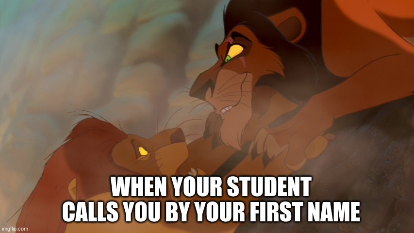 Lion King | WHEN YOUR STUDENT CALLS YOU BY YOUR FIRST NAME | image tagged in lion king | made w/ Imgflip meme maker