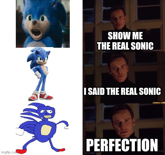 Sonic Perfection | SHOW ME THE REAL SONIC; I SAID THE REAL SONIC; PERFECTION | image tagged in perfection | made w/ Imgflip meme maker