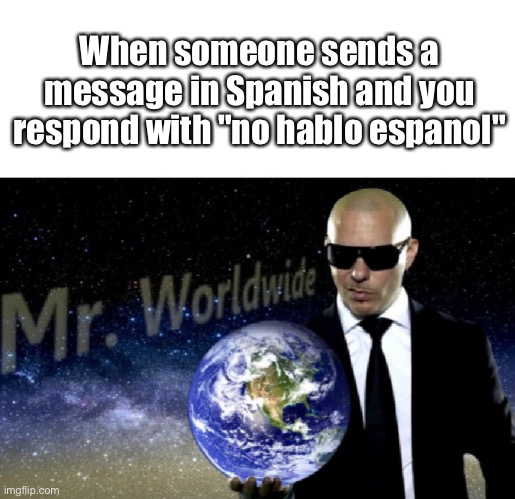 Unless you count Dora, that is |  When someone sends a message in Spanish and you respond with "no hablo espanol" | image tagged in mr worldwide,memes | made w/ Imgflip meme maker