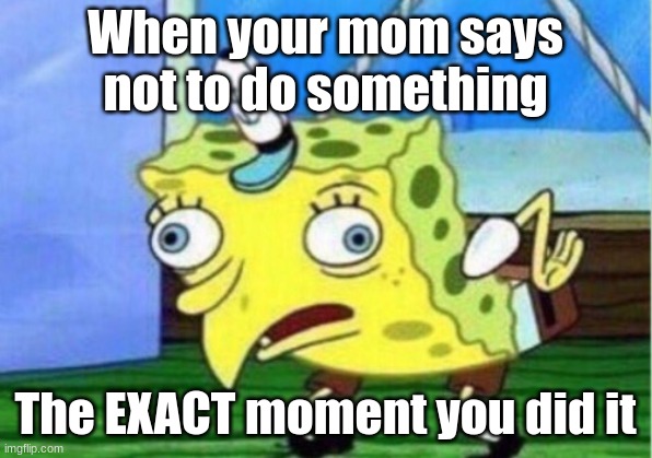IRL Memes | When your mom says not to do something; The EXACT moment you did it | image tagged in memes,mocking spongebob | made w/ Imgflip meme maker