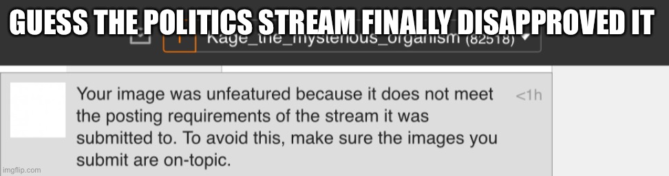 GUESS THE POLITICS STREAM FINALLY DISAPPROVED IT | made w/ Imgflip meme maker