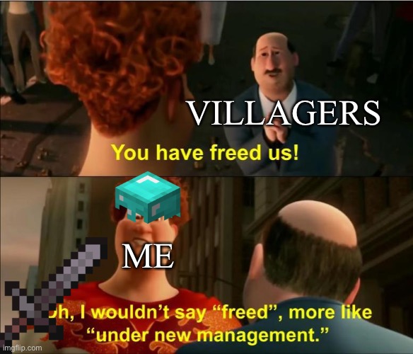 After a Raid | VILLAGERS; ME | image tagged in under new management | made w/ Imgflip meme maker