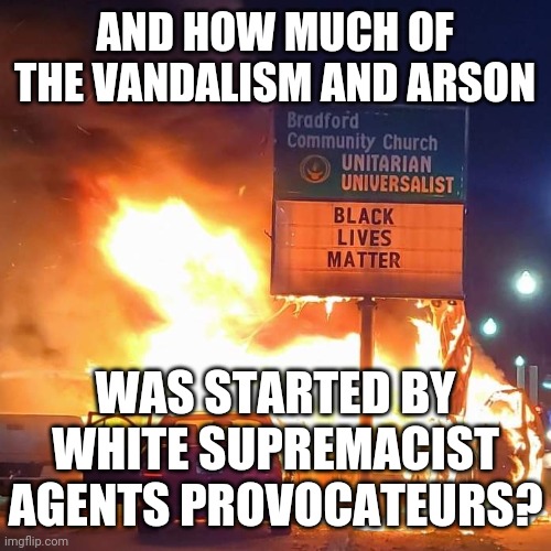 Black Lives Matter | AND HOW MUCH OF THE VANDALISM AND ARSON WAS STARTED BY WHITE SUPREMACIST AGENTS PROVOCATEURS? | image tagged in black lives matter | made w/ Imgflip meme maker