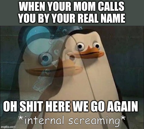Private Internal Screaming | WHEN YOUR MOM CALLS YOU BY YOUR REAL NAME; OH SHIT HERE WE GO AGAIN | image tagged in rico internal screaming | made w/ Imgflip meme maker