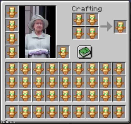 POV: queen Elizabeths inventory | image tagged in minecraft | made w/ Imgflip meme maker