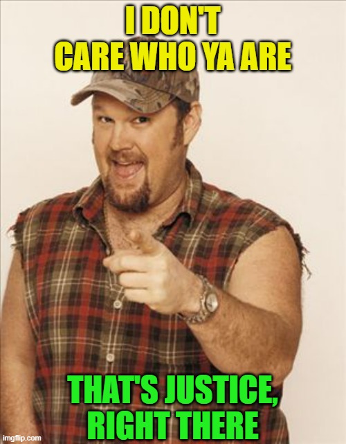 Larry The Cable Guy | I DON'T CARE WHO YA ARE THAT'S JUSTICE, RIGHT THERE | image tagged in larry the cable guy | made w/ Imgflip meme maker