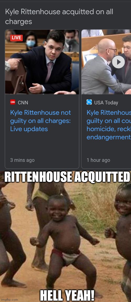 NOT GUILTY!!!! | RITTENHOUSE ACQUITTED; HELL YEAH! | image tagged in memes,third world success kid,kyle rittenhouse,kenosha,self defense,maga | made w/ Imgflip meme maker