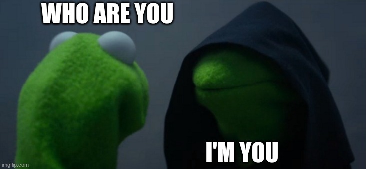 Evil Kermit | WHO ARE YOU; I'M YOU | image tagged in memes,evil kermit | made w/ Imgflip meme maker