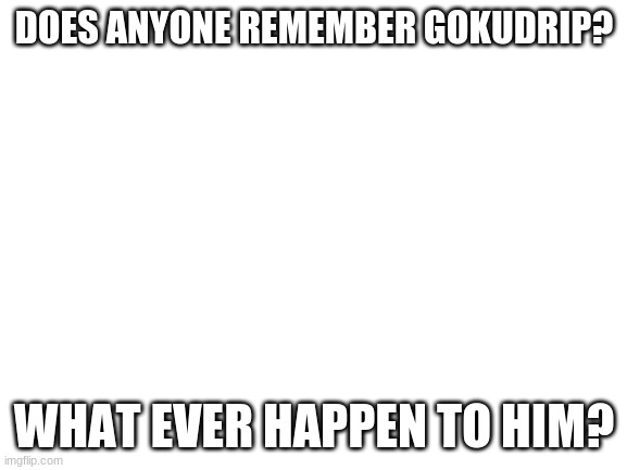 gokudrip | DOES ANYONE REMEMBER GOKUDRIP? WHAT EVER HAPPEN TO HIM? | image tagged in blank white template,gokudrip,fun,oh wow doughnuts,oh wow are you actually reading these tags | made w/ Imgflip meme maker