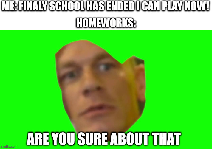 homeworks 2.0 |  ME: FINALY SCHOOL HAS ENDED I CAN PLAY NOW! HOMEWORKS:; ARE YOU SURE ABOUT THAT | image tagged in are you sure about that cena | made w/ Imgflip meme maker