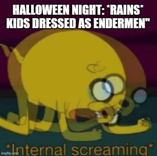 E N D E R M E N | HALLOWEEN NIGHT: *RAINS*
KIDS DRESSED AS ENDERMEN" | image tagged in jake the dog internal screaming | made w/ Imgflip meme maker