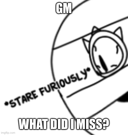 Stare furiously | GM; WHAT DID I MISS? | image tagged in stare furiously | made w/ Imgflip meme maker