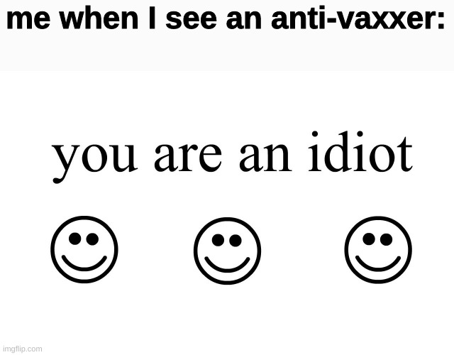 karen :[ | me when I see an anti-vaxxer: | image tagged in you are an idiot | made w/ Imgflip meme maker