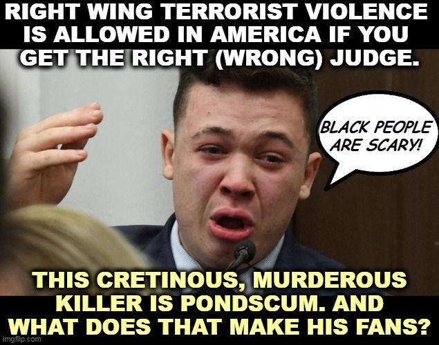 He wants to be a nurse. Would you trust him with your loved ones? | RIGHT WING TERRORIST VIOLENCE 
IS ALLOWED IN AMERICA IF YOU 
GET THE RIGHT (WRONG) JUDGE. BLACK PEOPLE ARE SCARY! THIS CRETINOUS, MURDEROUS KILLER IS PONDSCUM. AND WHAT DOES THAT MAKE HIS FANS? | image tagged in rittenhouse,brain dead,dangerous,racist,right wing,terrorist | made w/ Imgflip meme maker