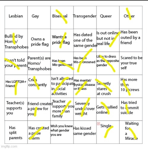 *secretly making my rocket in science class the non-binary and bisexual colors* | image tagged in lgbtqia bingo | made w/ Imgflip meme maker