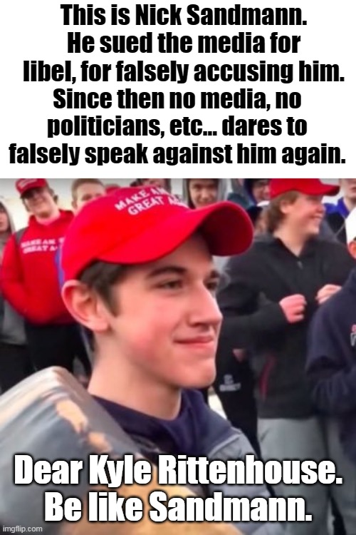 When a toddler throws a tantrum, they will only respond to spanking. | This is Nick Sandmann. He sued the media for libel, for falsely accusing him. Since then no media, no politicians, etc... dares to falsely speak against him again. Dear Kyle Rittenhouse. Be like Sandmann. | image tagged in nicholas sandmann,kyle rittenhouse,democrats,media,libel,communism | made w/ Imgflip meme maker