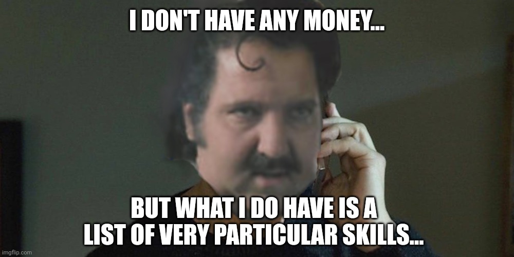 Skillz... | I DON'T HAVE ANY MONEY... BUT WHAT I DO HAVE IS A LIST OF VERY PARTICULAR SKILLS... | image tagged in ron jeremy,taken,skills,memes,funny memes | made w/ Imgflip meme maker