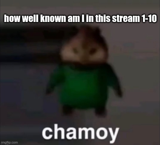 chamoy | how well known am I in this stream 1-10 | image tagged in chamoy | made w/ Imgflip meme maker